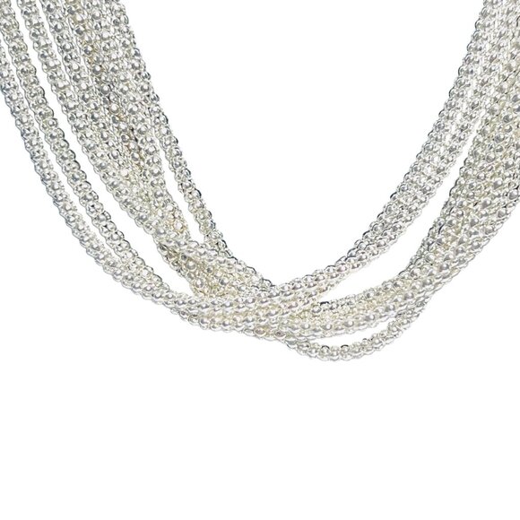 Joan Rivers 7 Strand Silver Tone Popcorn Rope Chain Necklace And Bracelet (6018) - Picture 4 of 11
